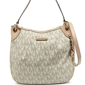 Michael Kors Cream and Tan Logo Shoulder Bag